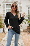 Eyelet Notched Neck Balloon Sleeve Blouse - PD SECRET REALM