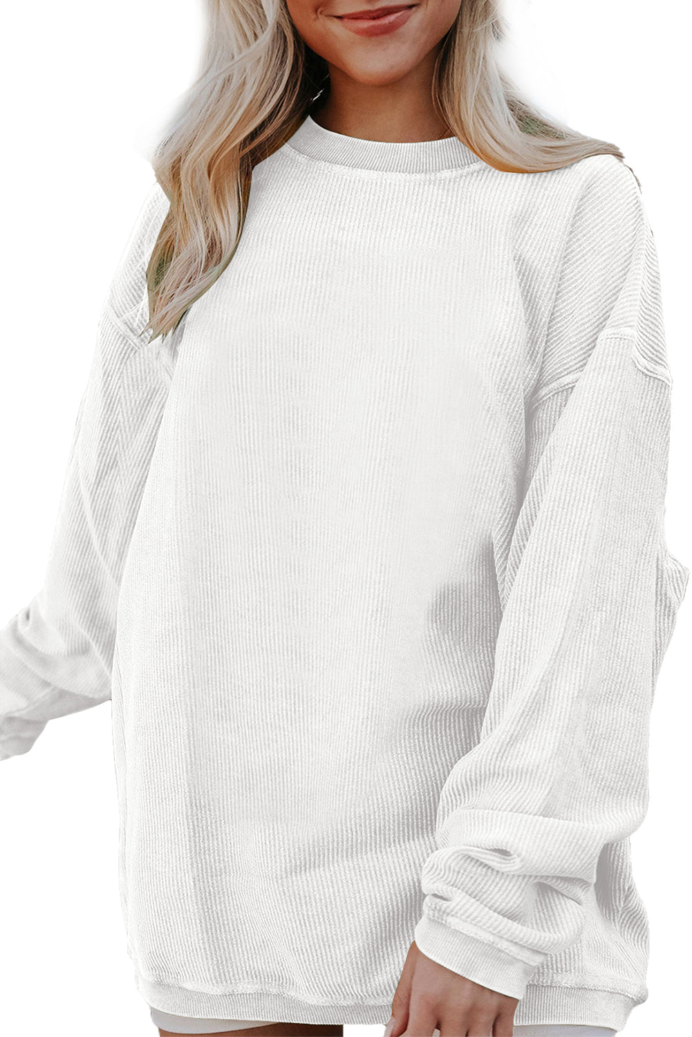 Dark Blue Plain Drop Sleeve Crinkle Rib Oversized Sweatshirt