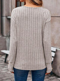 Ribbed V-Neck Long Sleeve T-Shirt - PD SECRET REALM