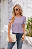 Eyelet Round Neck Petal Sleeve T-Shirt - PD SECRET REALM