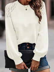 Shiny Lantern Sleeve Round Neck Blouse