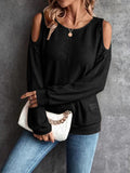 Round Neck Cold-Shoulder Waffle-Knit Top - PD SECRET REALM