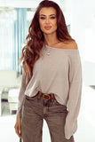 Ribbed Round Neck Drop Shoulder Long Sleeve Top - PD SECRET REALM