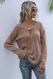 Perfee Lace-Up V-Neck Ribbed Top - PD SECRET REALM