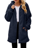 Fuzzy Pocketed Zip Up Long Sleeve Hooded Jacket - PD SECRET REALM