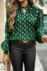 Cutout Printed Mock Neck Long Sleeve Blouse - PD SECRET REALM