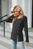 Buttoned Long Sleeve Slit Top - PD SECRET REALM