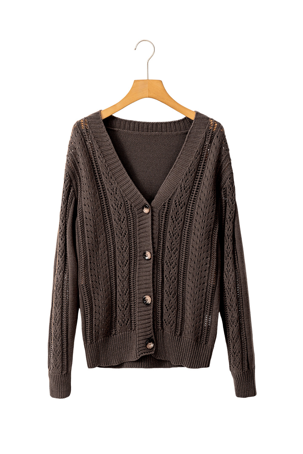 Green Hollow Knit Drop Shoulder Cardigan