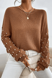 Pearl Detail Round Neck Long Sleeve Sweater - PD SECRET REALM