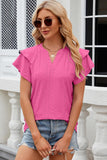 Eyelet Notched Flutter Sleeve T-Shirt - PD SECRET REALM