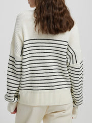 Striped Half Zip Long Sleeve Sweater