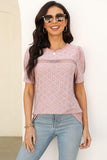 Eyelet Round Neck Short Sleeve T-Shirt - PD SECRET REALM