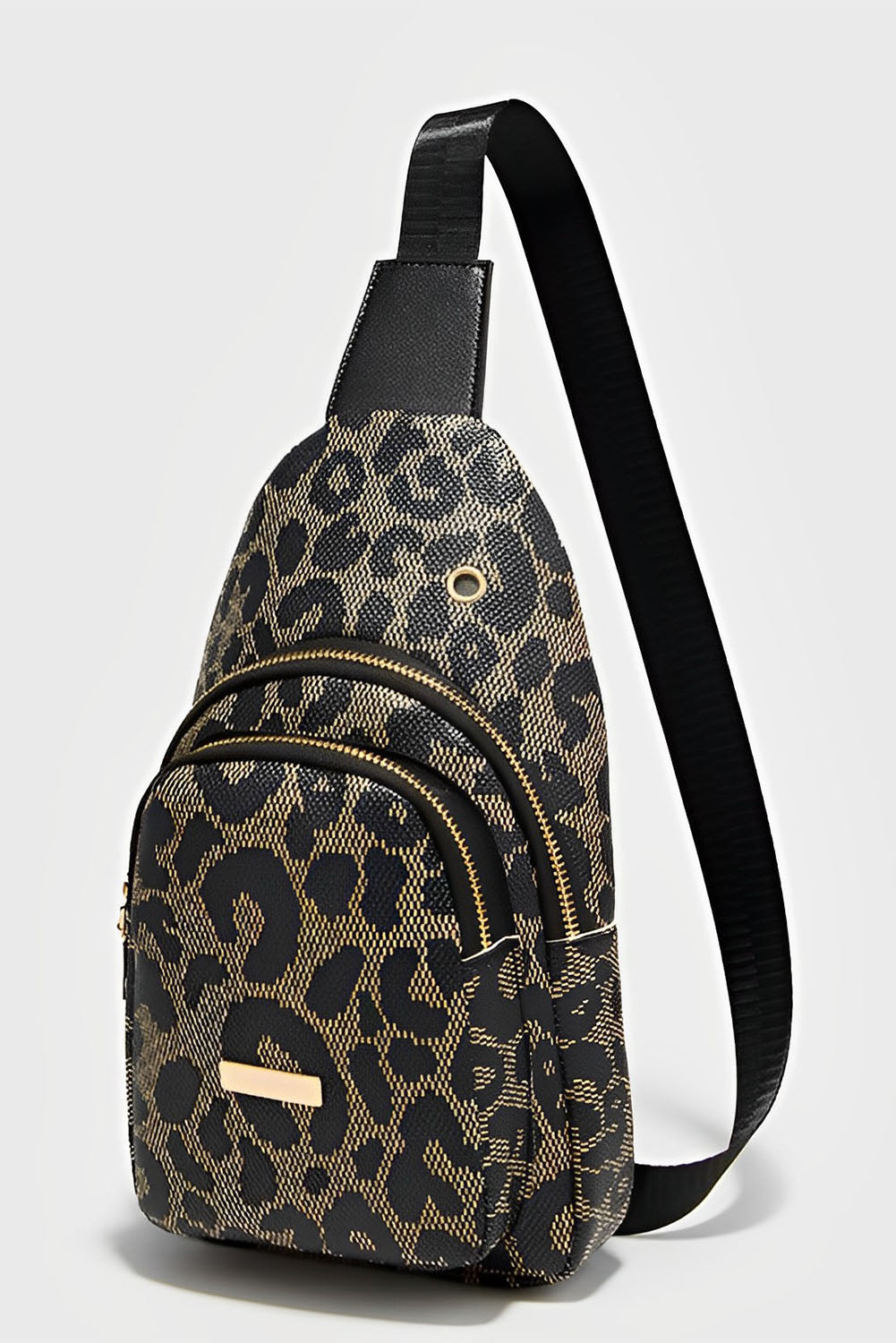 Leopard Printed PU Leather Zippered Fanny Pack Sling Bag