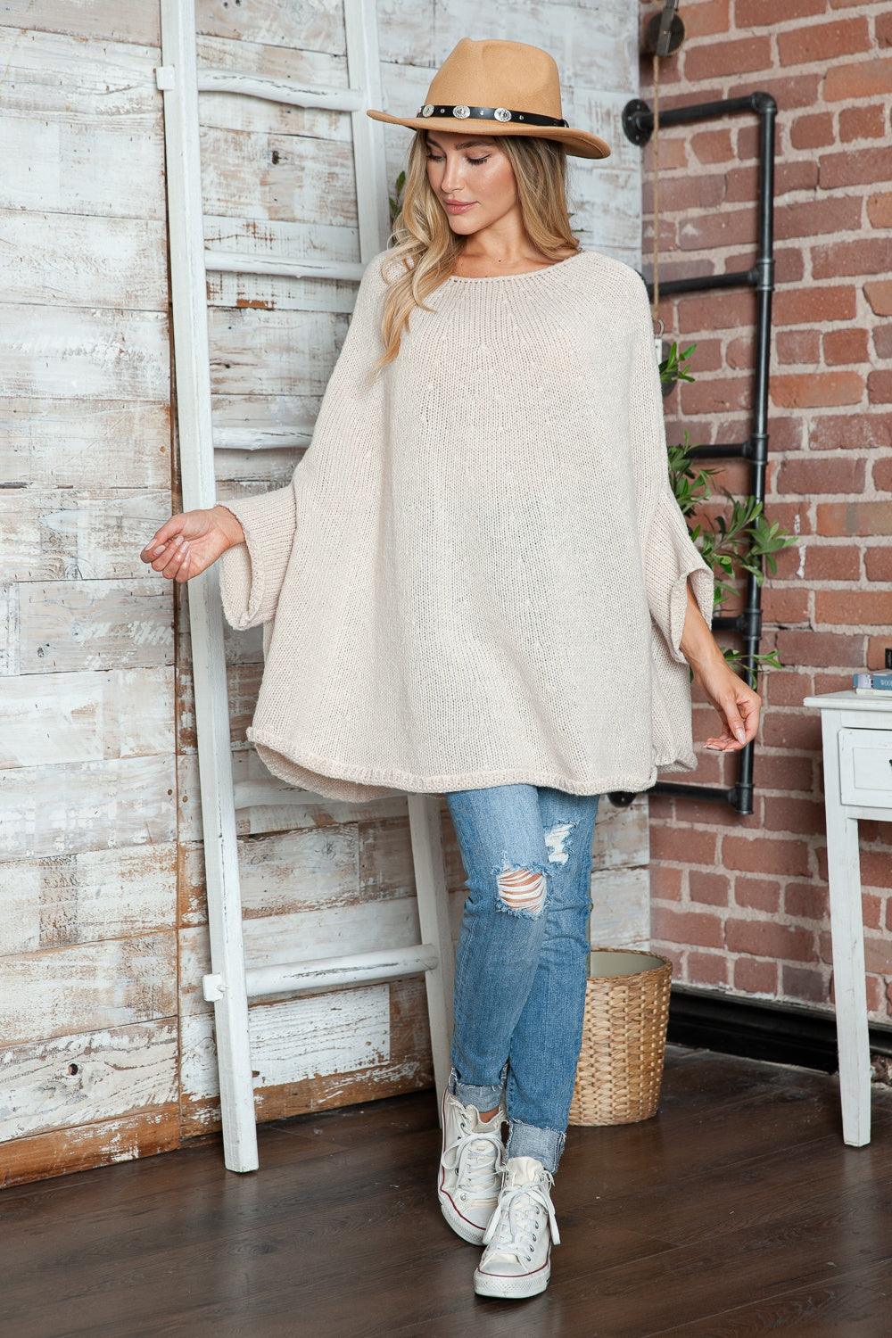 Round Neck Batwing Sleeve Sweater - PD SECRET REALM