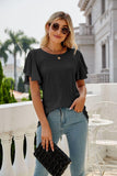 Eyelet Flutter Sleeve Round Neck Top - PD SECRET REALM