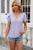 Eyelet V-Neck Petal Sleeve T-Shirt - PD SECRET REALM