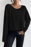 Ribbed Round Neck Drop Shoulder Long Sleeve Top - PD SECRET REALM