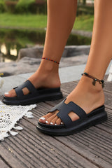 Black Cut Out Band Open Toe Platform Slides Shoes