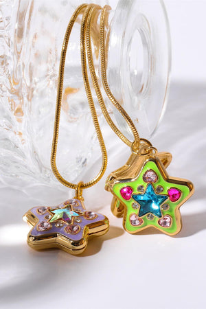 Rhinestone Decor Star Box Pendant Necklace - PD SECRET REALM