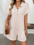 Button Detail Collared Neck Short Sleeve Romper - PD SECRET REALM