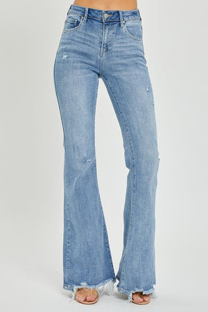 Risen Full Size High Rise Frayed Hem Flare Jeans - PD SECRET REALM