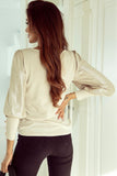 Buttoned Cuffs Shiny Puff Sleeves Top - PD SECRET REALM