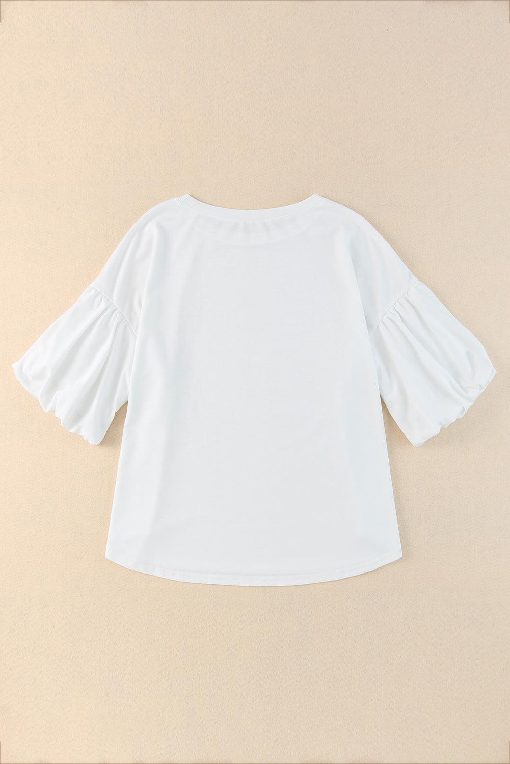 Puff Sleeve Curved Hem Blouse - PD SECRET REALM