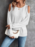 Round Neck Cold-Shoulder Waffle-Knit Top - PD SECRET REALM