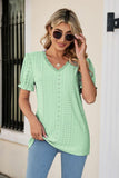 Eyelet Flounce Sleeve Scalloped V-Neck Top - PD SECRET REALM