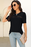 Eyelet Round Neck Short Sleeve T-Shirt - PD SECRET REALM