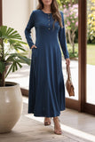 Round Neck Long Sleeve Maxi Dress with Pockets - PD SECRET REALM