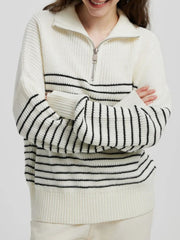 Striped Half Zip Long Sleeve Sweater