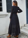 Embroidered V-Neck Long Sleeve Dress - PD SECRET REALM