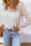 Eyelet Tassel Tie Flare Sleeve Blouse - PD SECRET REALM