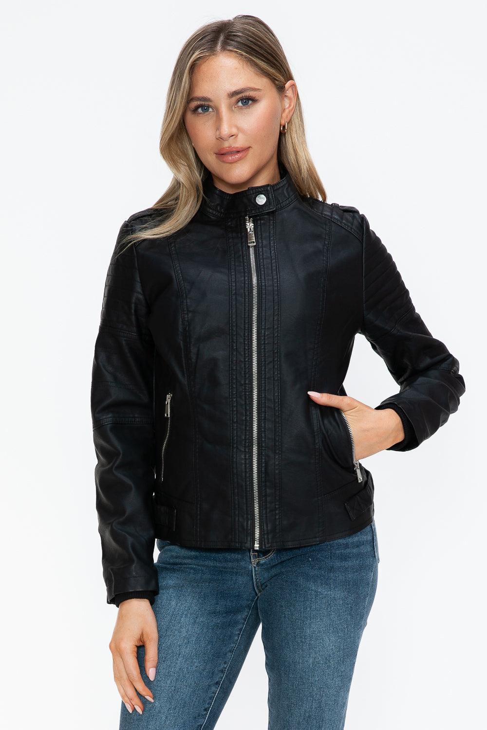 Snobbish PU Leather Biker Jacket with Side Zip Pockets - PD SECRET REALM