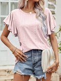 Round Neck Flutter Sleeve Blouse - PD SECRET REALM