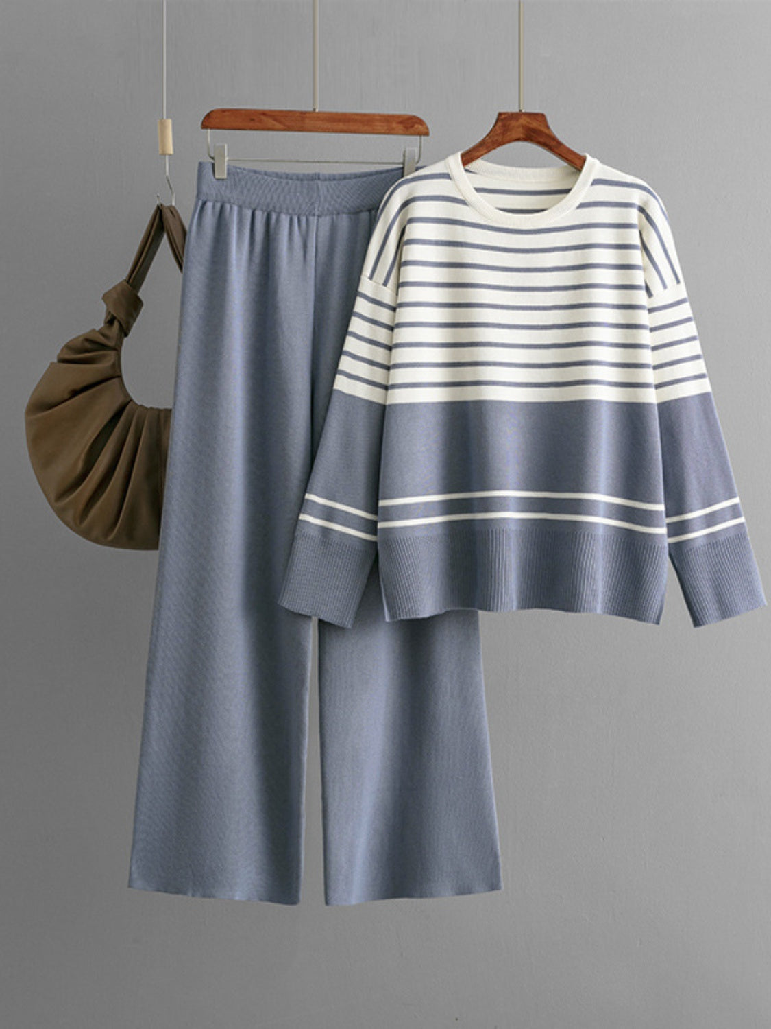 Striped Round Neck Long Sleeve Top and Pants Sweater Set