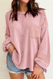 Exposed Seam Round Neck Long Sleeve Sweatshirt - PD SECRET REALM