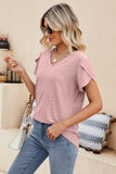 Eyelet Petal Sleeve V-Neck Knit Top - PD SECRET REALM