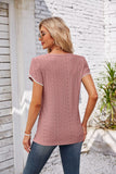 Eyelet Round Neck Petal Sleeve T-Shirt - PD SECRET REALM