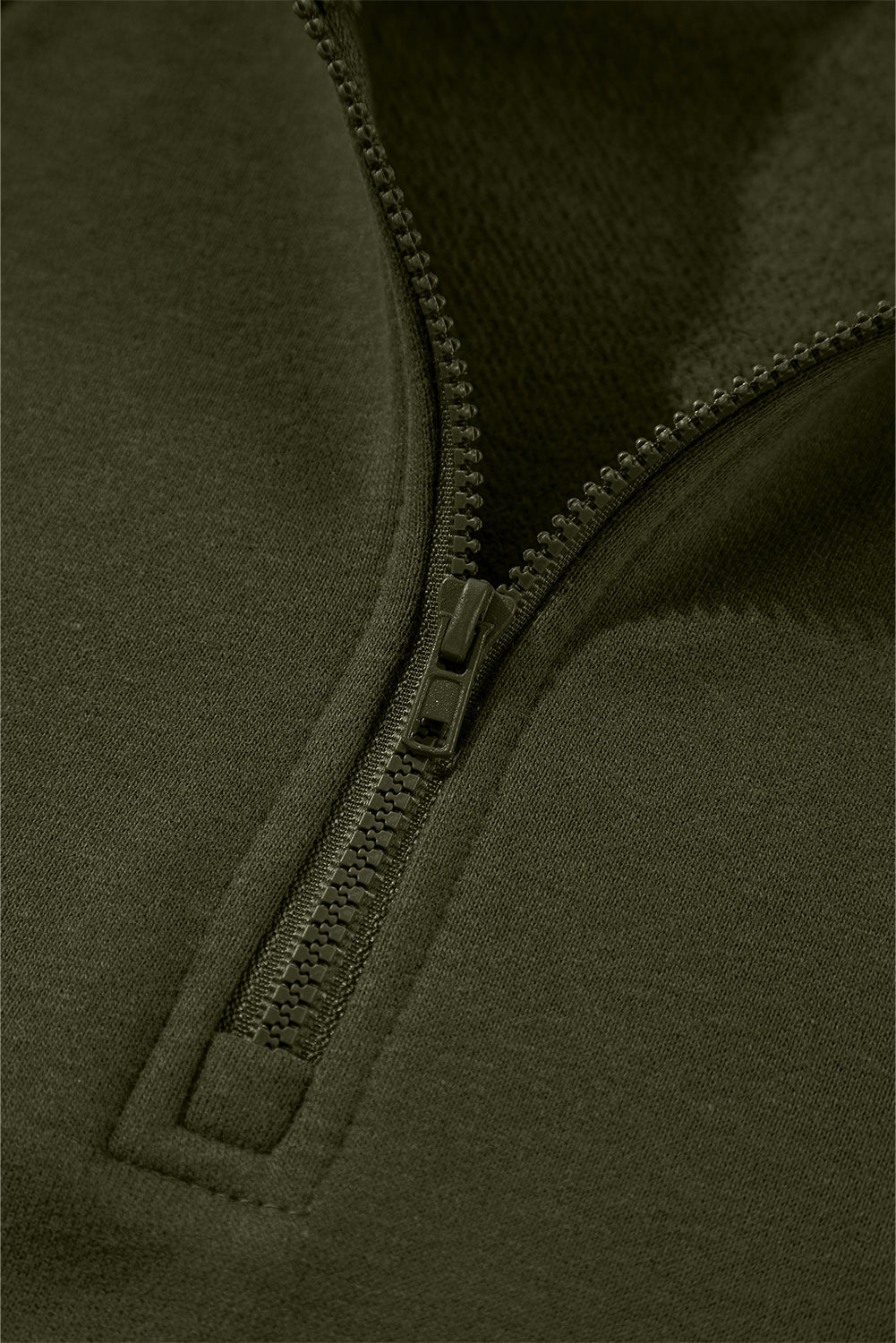 Jungle Green Zipper Collared Drop Shoulder Plain Sweatshirt