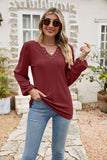 Eyelet Notched Neck Balloon Sleeve Blouse - PD SECRET REALM