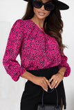 Leopard Round Neck Balloon Sleeve Blouse - PD SECRET REALM