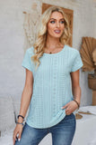 Eyelet Round Neck Rolled Short Sleeve T-Shirt - PD SECRET REALM