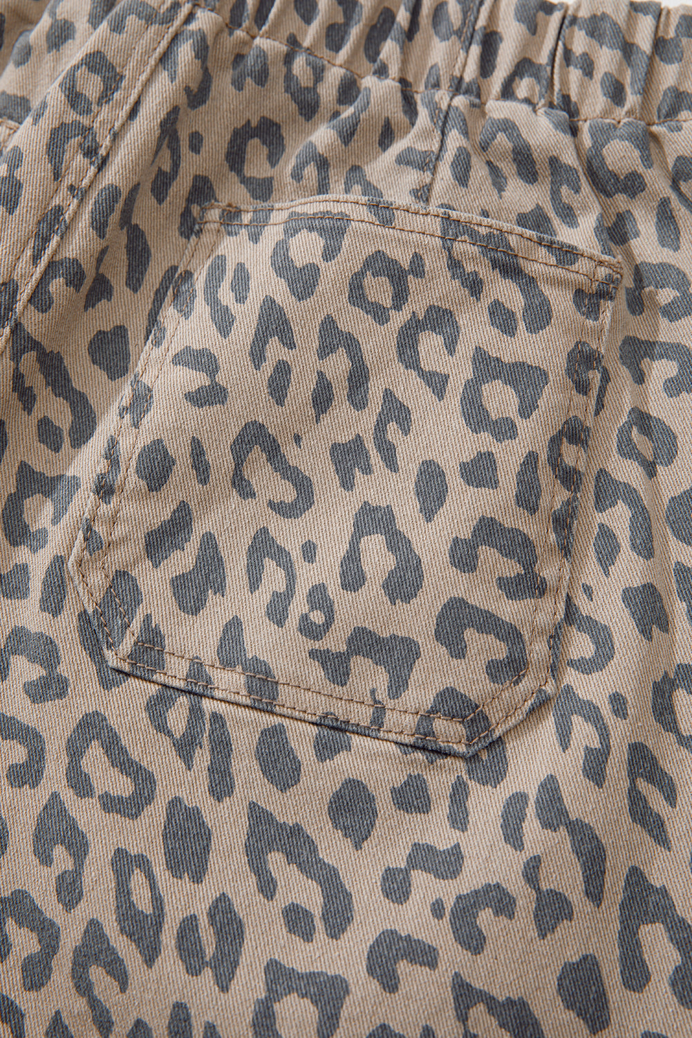 Khaki Leopard Print Drawstring Waist Pocketed Wide Leg Jeans