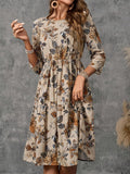 Printed Round Neck Three-Quarter Sleeve Dress - PD SECRET REALM