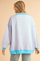 Pink Stripe Contrast Trim High Low Tunic Sweatshirt