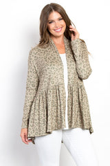 Be Stage Full Size Peplum Leopard Open Front Long Sleeve Cardigan