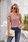 Eyelet Round Neck Petal Sleeve T-Shirt - PD SECRET REALM