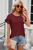 Eyelet Round Neck Petal Sleeve T-Shirt - PD SECRET REALM